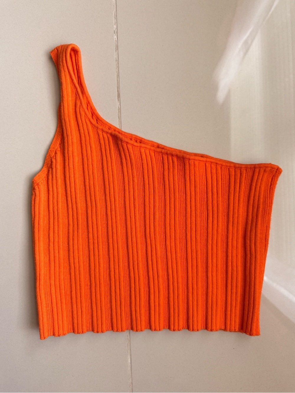 Cider Orange Ribbed Knit One-Shoulder Crop Top Size L